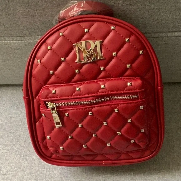 Badgley Mischka Red Quilted Backpack with Gold Details Badgley Mischka Red Quilted Backpack with Gold Details main image 4